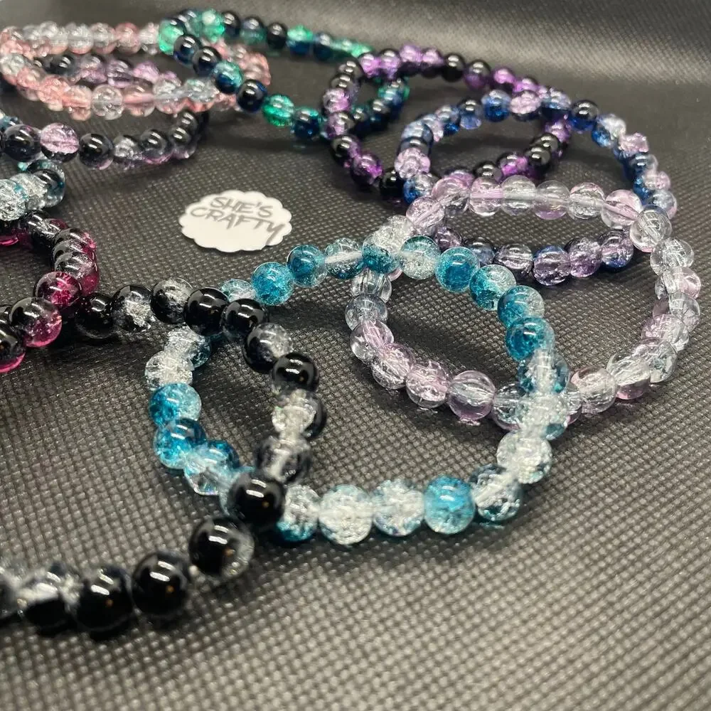 11 Piece Gradient Color Crackle Glass Bracelet Set